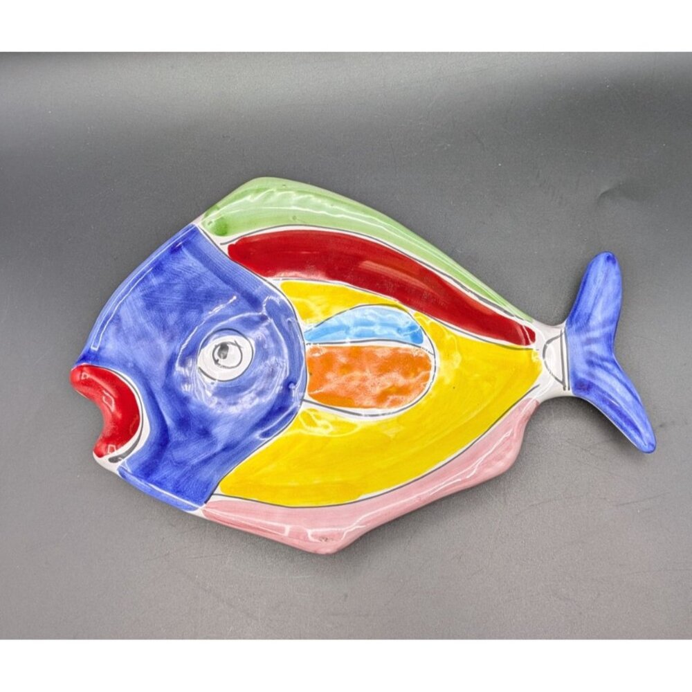 La Musa FISH Plate Bowl Majolica Hand Painted Colorful Italy Signed 10.5"